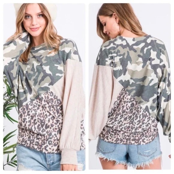 New!! Leopard Camo Dolman Sleeve Top - Picture 6 of 9